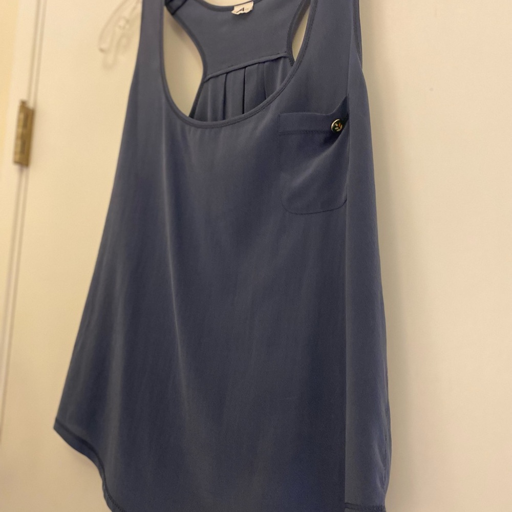 Ever Silk Sleeveless Pocket Blue Tank Top